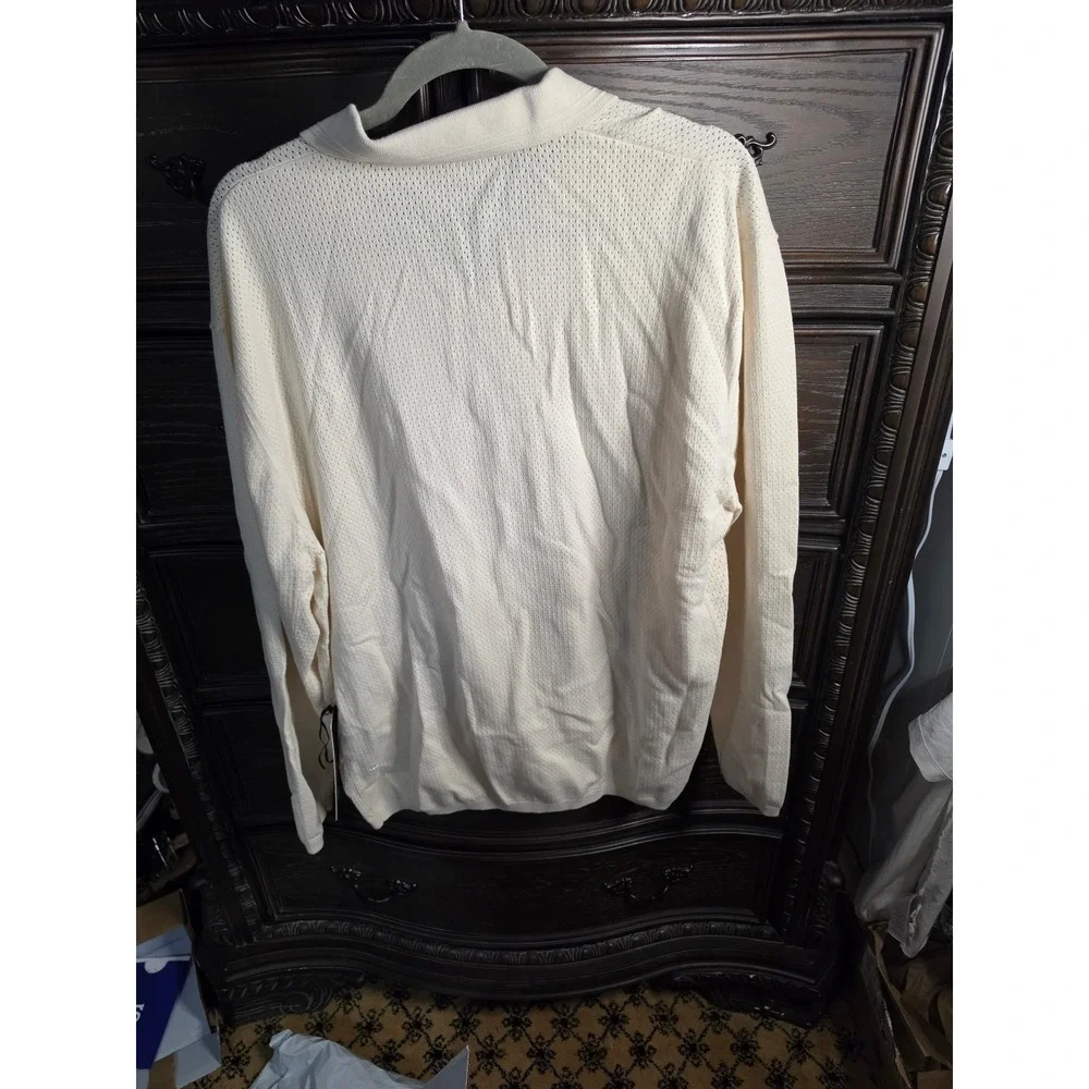 Lululemon Cotton-Blend Knit Long-Sleeve Polo Light Ivory XL LM3GX1S NWT